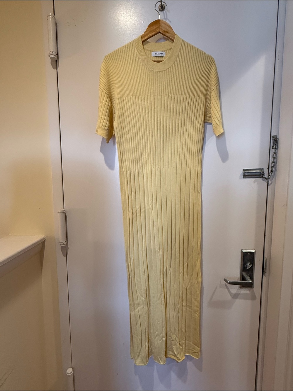Naadam Yellow Ribbed Short-Sleeve Maxi Dress